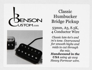 [Benson Custom] Classic Humbucker Bridge (Black, 53mm, Short)