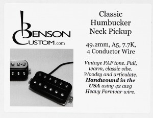 [Benson Custom] Classic Humbucker Neck (Black, 49.2mm, Long)