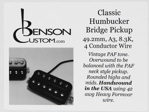 [Benson Custom] Classic Humbucker Bridge (Black, 49.2mm, Long)