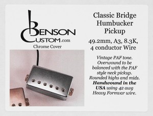 [Benson Custom] Classic Humbucker Bridge (Chrome, 49.2mm, Long)