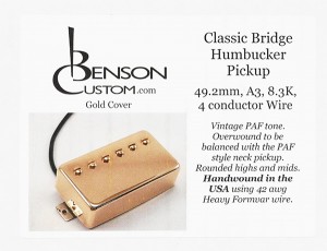 [Benson Custom] Classic Humbucker Bridge (Gold, 49.2mm, Long)