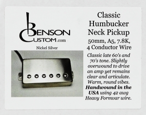 [Benson Custom] Classic Humbucker Neck (무광 Nickel, 50mm, Short)