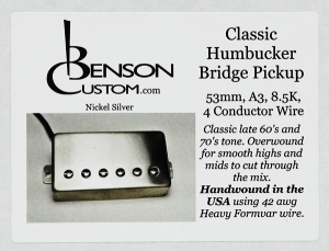 [Benson Custom] Classic Humbucker Bridge (무광 Nickel, 53mm, Short)