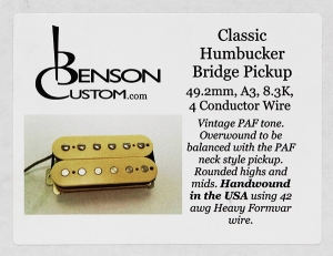 [Benson Custom] Classic Humbucker Bridge (더블 Cream, 49.2mm, Long)