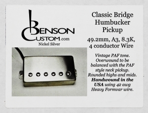 [Benson Custom] Classic Humbucker Bridge (무광 Nickel, 49.2mm, Long)